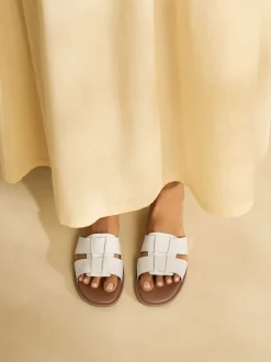 White Leather Standard/Wide Fit Slot Mule Sandals