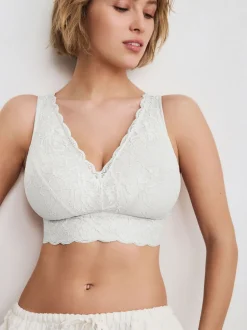 White Non Pad Non Wire Total Support Lace Bra