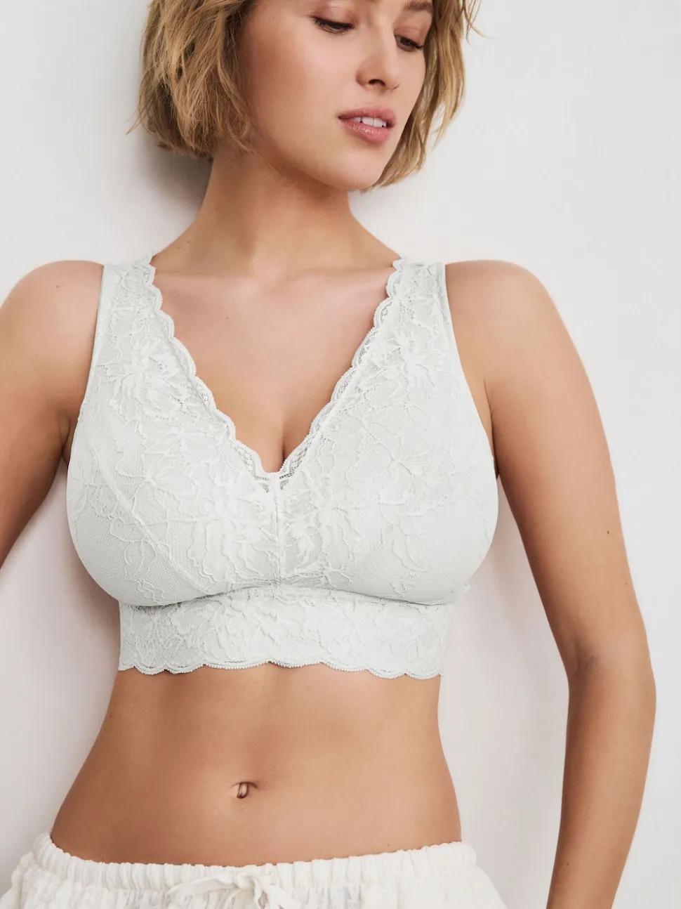 White Non Pad Non Wire Total Support Lace Bra