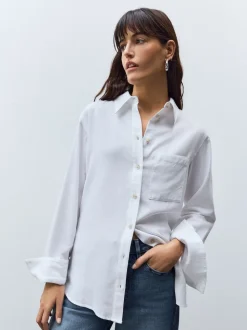 White Relaxed 100% Cotton Button Down Casual Long Sleeve Shirt