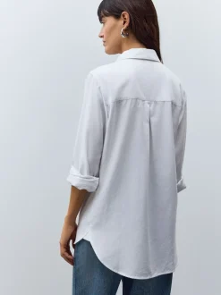White Relaxed 100% Cotton Button Down Casual Long Sleeve Shirt