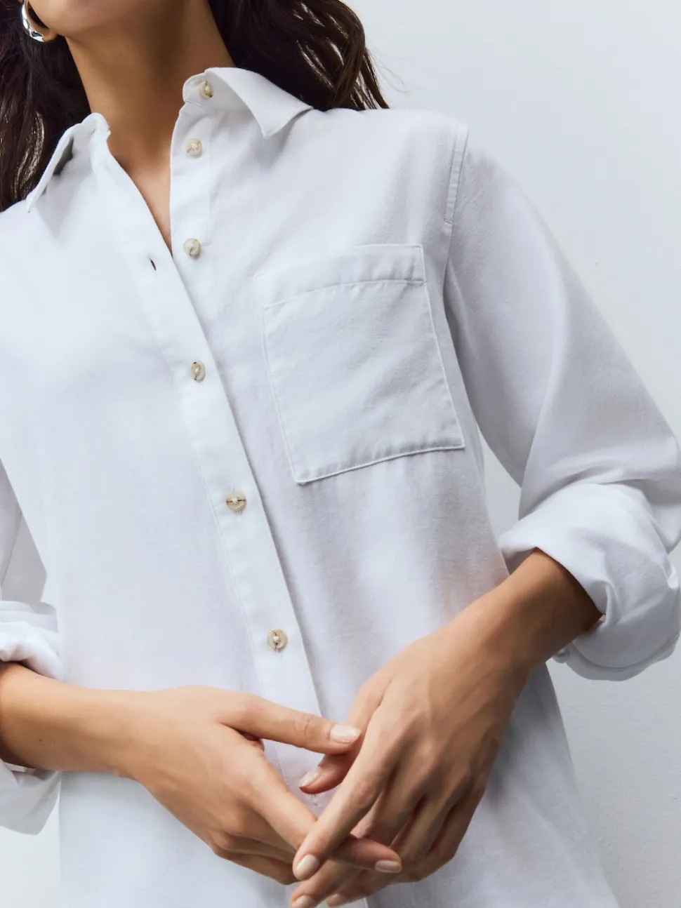 White Relaxed 100% Cotton Button Down Casual Long Sleeve Shirt