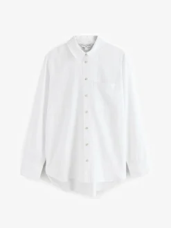 White Relaxed 100% Cotton Button Down Casual Long Sleeve Shirt