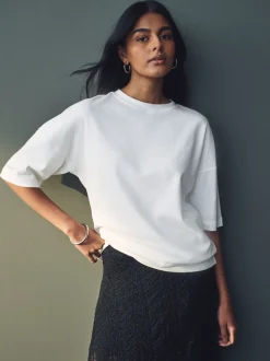 White Relaxed Fit Heavyweight Longline T-Shirt