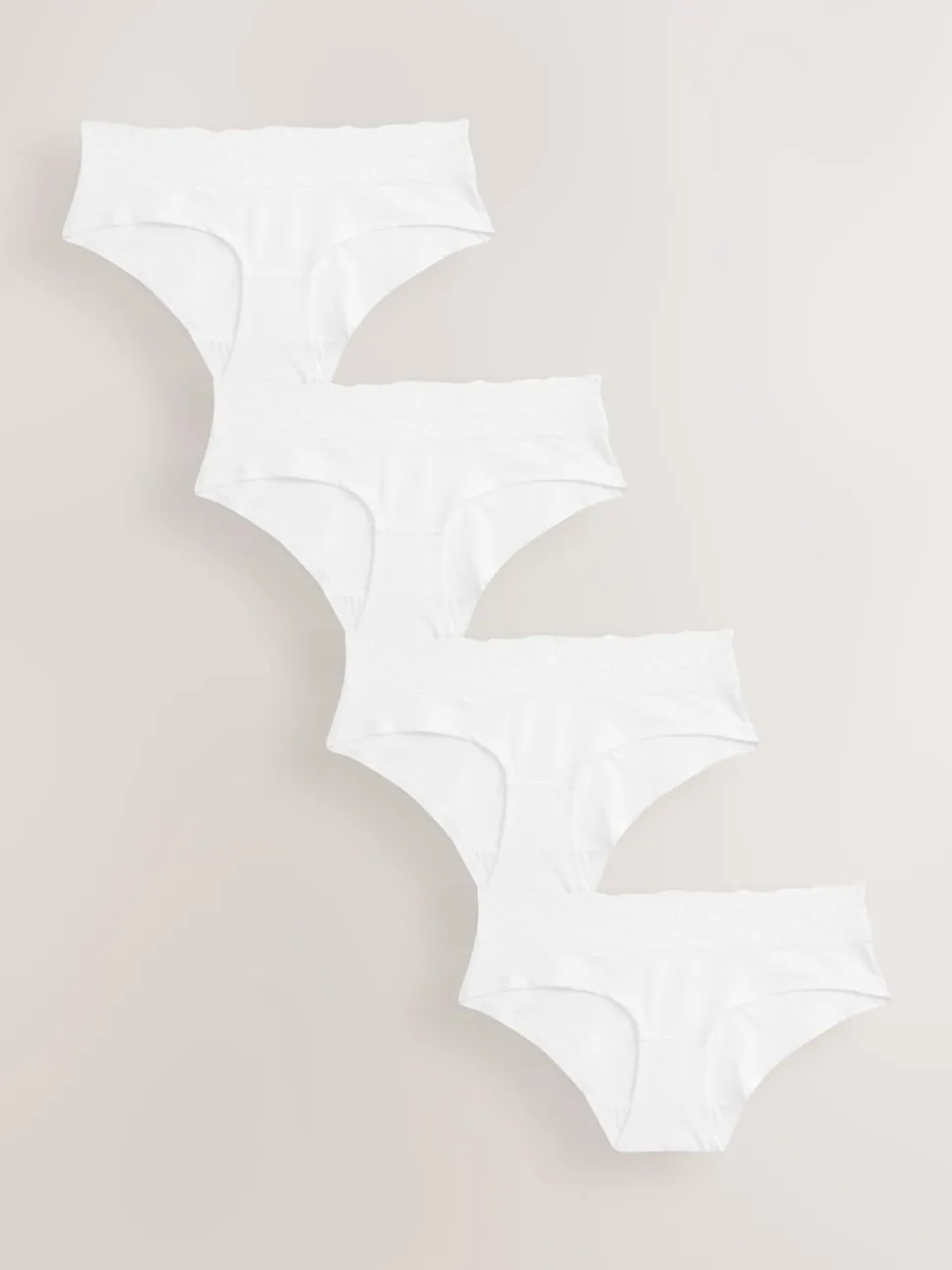 White Short Cotton Lace Knickers 4 Pack