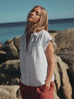 White Short Sleeve Shirt with Linen