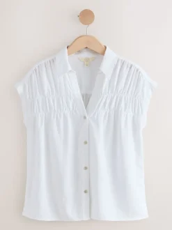 White Short Sleeve Shirt with Linen