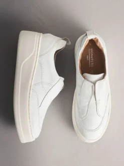White Signature Leather Chunky Wedge Platform Trainers