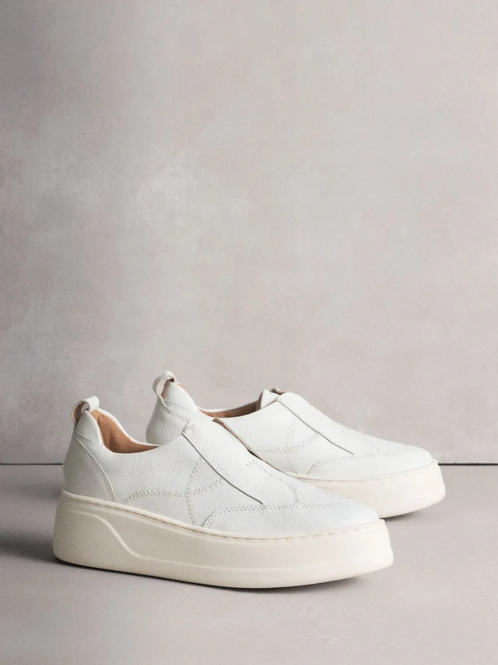 White Signature Leather Chunky Wedge Platform Trainers