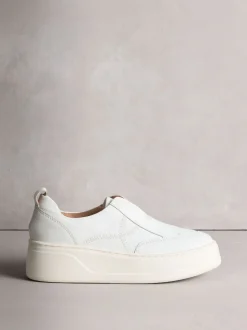 White Signature Leather Chunky Wedge Platform Trainers