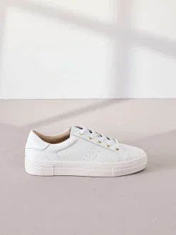 White Signature Premium Leather Lace-Up Trainers