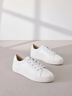 White Signature Premium Leather Lace-Up Trainers