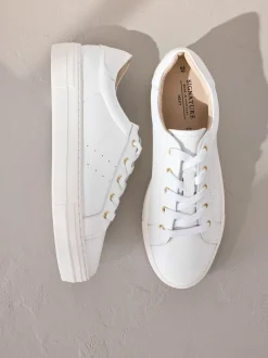 White Signature Premium Leather Lace-Up Trainers