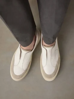 White Slip On Signature Leather Chunky Wedge Platform Trainers