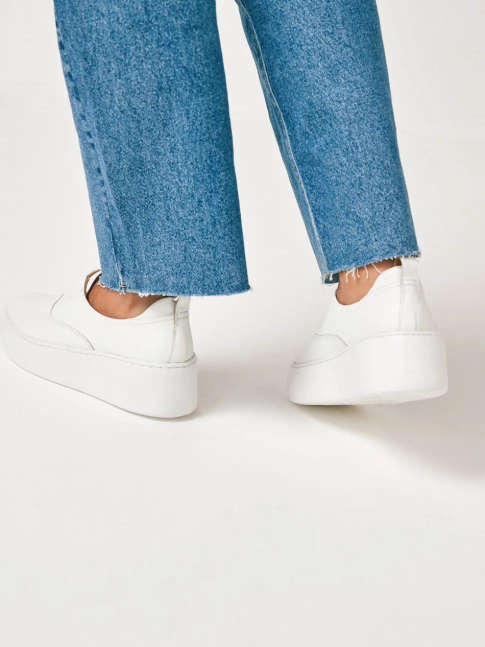 White Slip On Signature Leather Chunky Wedge Platform Trainers