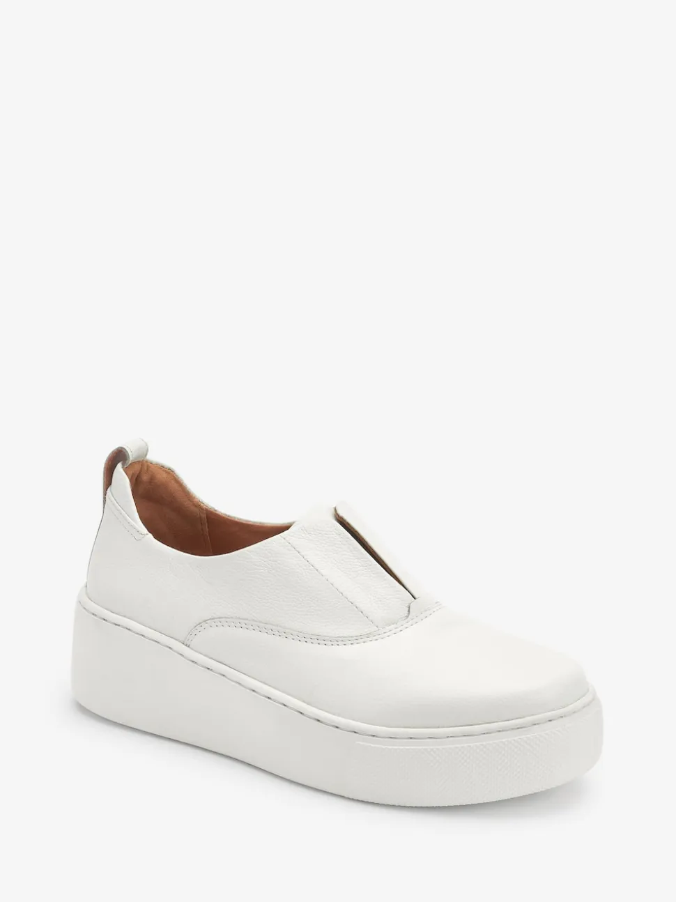 White Slip On Signature Leather Chunky Wedge Platform Trainers
