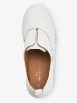 White Slip On Signature Leather Chunky Wedge Platform Trainers
