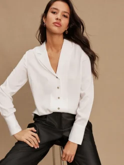 White Soft Revere Collar Long Sleeve Shirt
