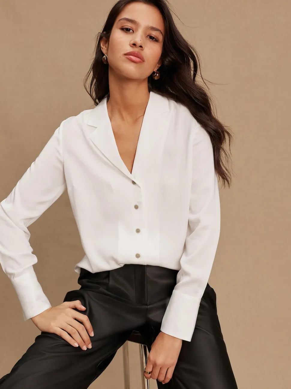 White Soft Revere Collar Long Sleeve Shirt
