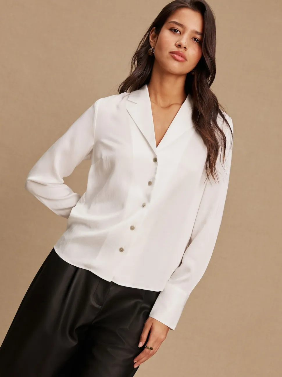 White Soft Revere Collar Long Sleeve Shirt