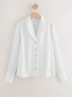 White Soft Revere Collar Long Sleeve Shirt