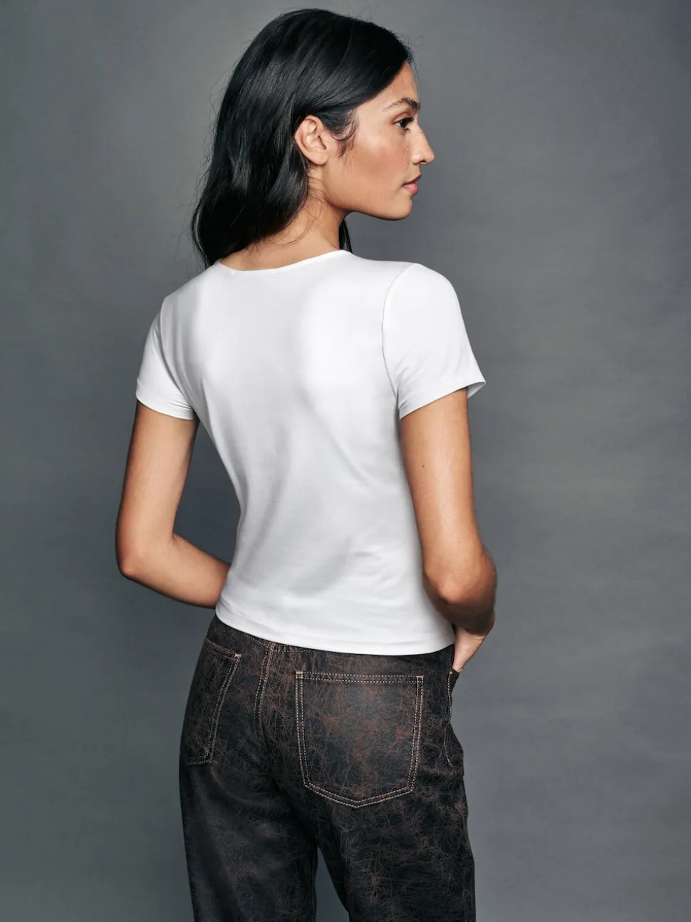 White Soft Touch Slinky Nylon Crew Neck Short Sleeve Top