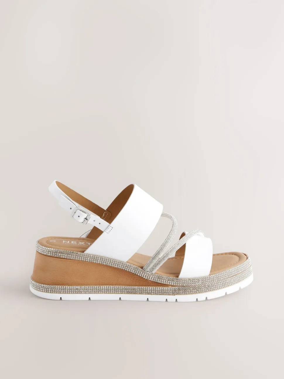 White Standard/Wide Fit Leather Bling Detail Slingback Sports Wedge Sandals