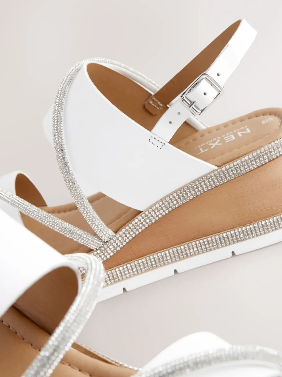 White Standard/Wide Fit Leather Bling Detail Slingback Sports Wedge Sandals