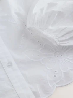 White Statement Collar Broderie Long Sleeve Blouse