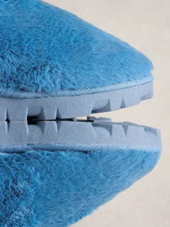 White Stuff Blue Faux Fur Mule Slippers