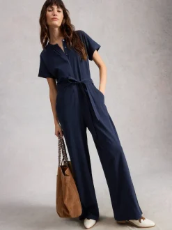 White Stuff Blue Sandy Jersey Jumpsuit