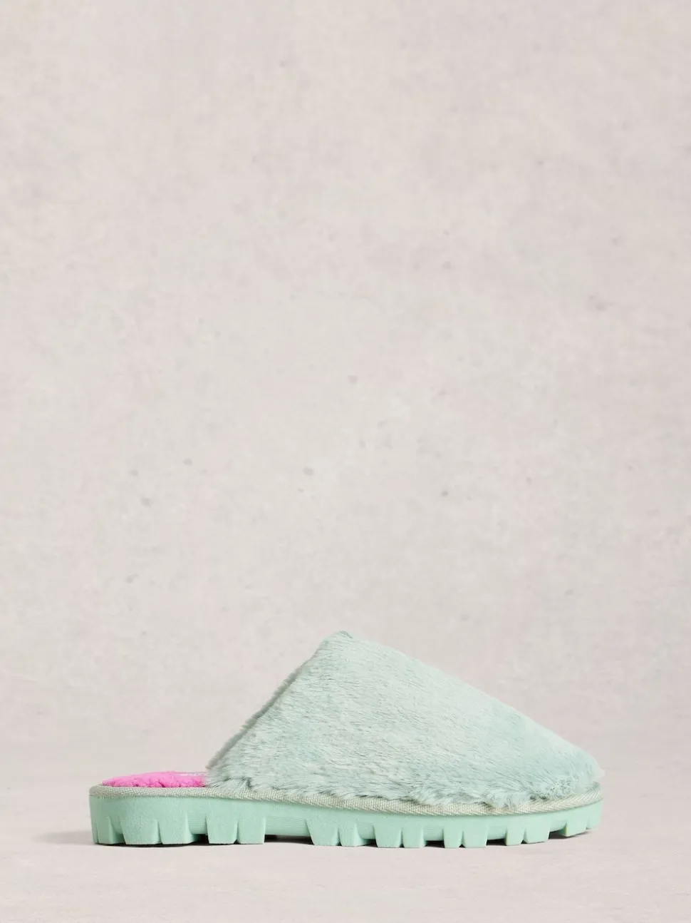 White Stuff Green Faux Fur Mule Slippers