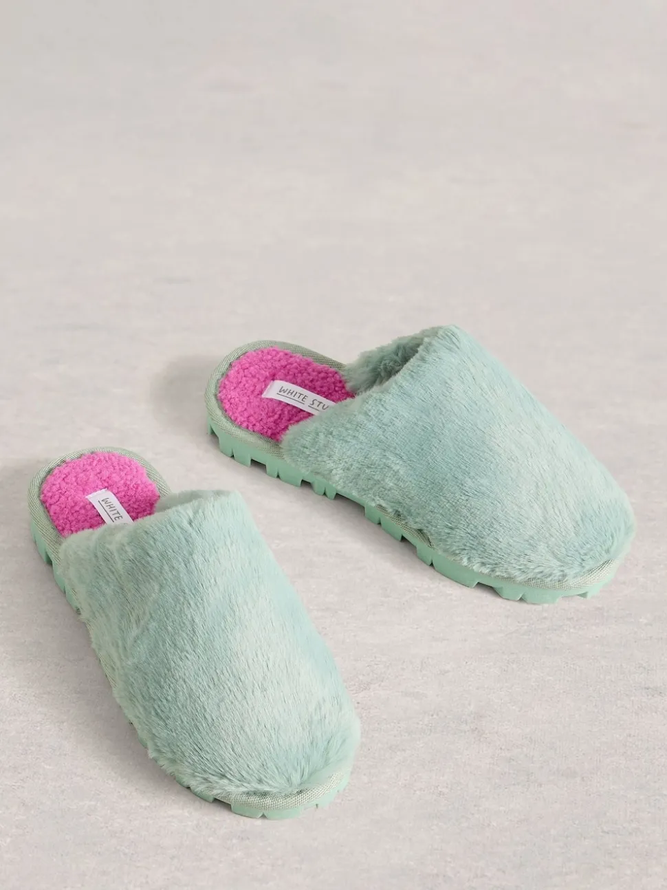 White Stuff Green Faux Fur Mule Slippers