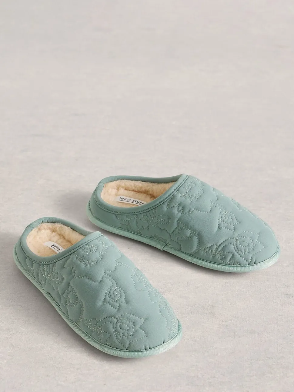 White Stuff Green Quilted Slipper Mule