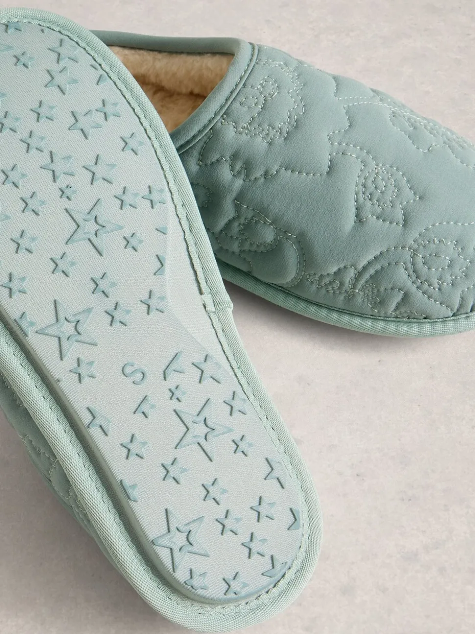 White Stuff Green Quilted Slipper Mule