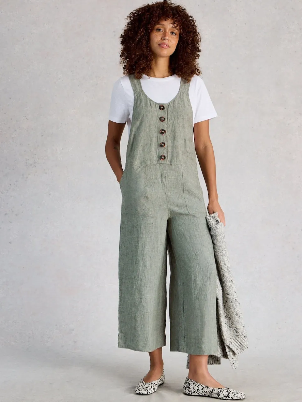 White Stuff Green Viola Linen Dungaree