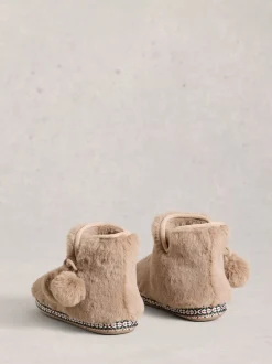 White Stuff Natural Faux Fur Bootie Slippers
