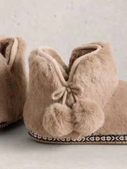 White Stuff Natural Faux Fur Bootie Slippers