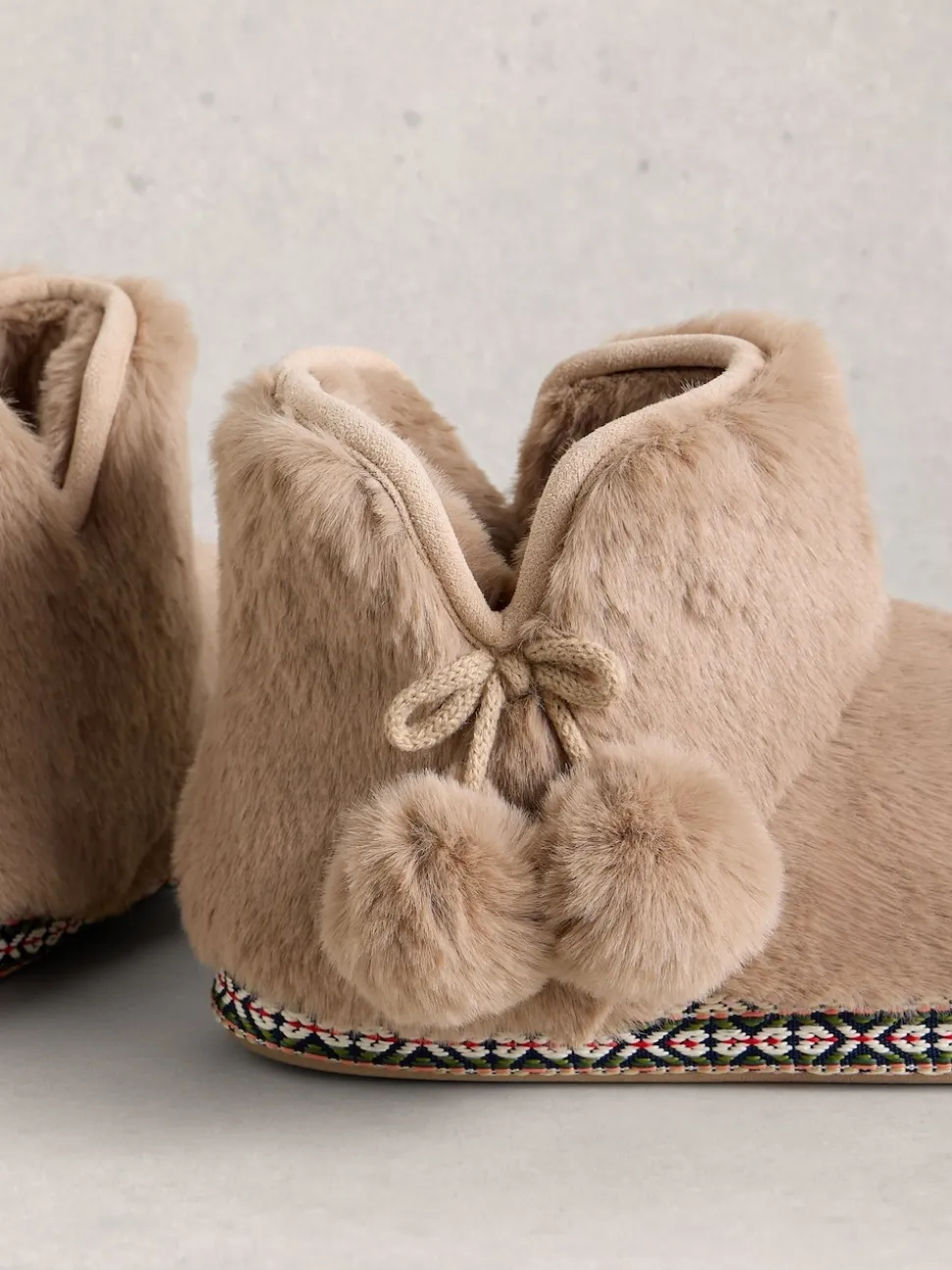 White Stuff Natural Faux Fur Bootie Slippers