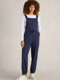 White Stuff Navy Blue 100% Cotton Jersey Daphne Dungarees