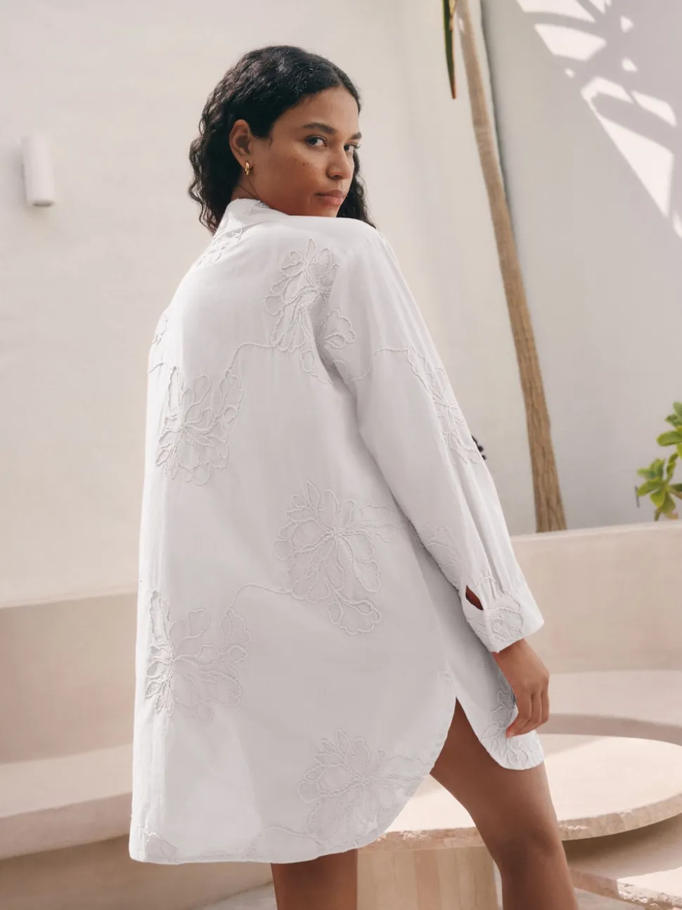 White Textured Cornelli Cover-Up Shirt