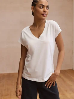 White V-Neck Cap Sleeve T-Shirt