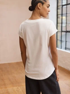 White V-Neck Cap Sleeve T-Shirt