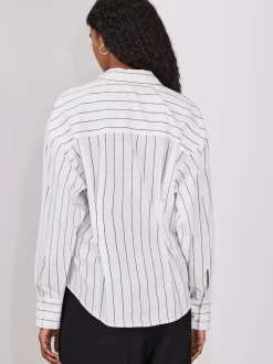 White/Black Stripe Cinched Waist Fitted Shirt