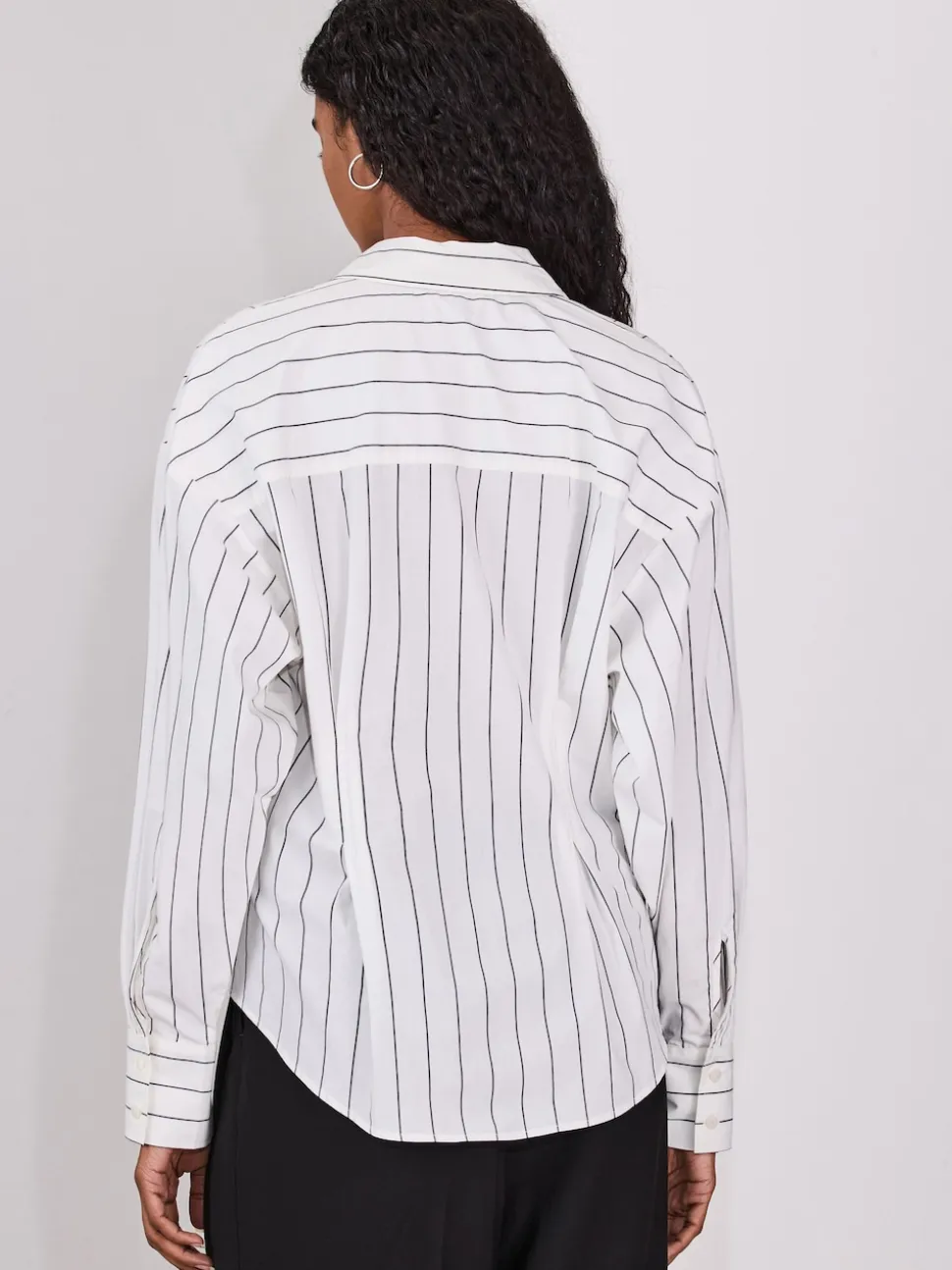 White/Black Stripe Cinched Waist Fitted Shirt