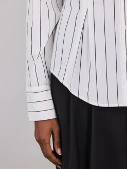 White/Black Stripe Cinched Waist Fitted Shirt