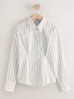 White/Black Stripe Cinched Waist Fitted Shirt