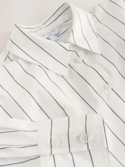 White/Black Stripe Cinched Waist Fitted Shirt