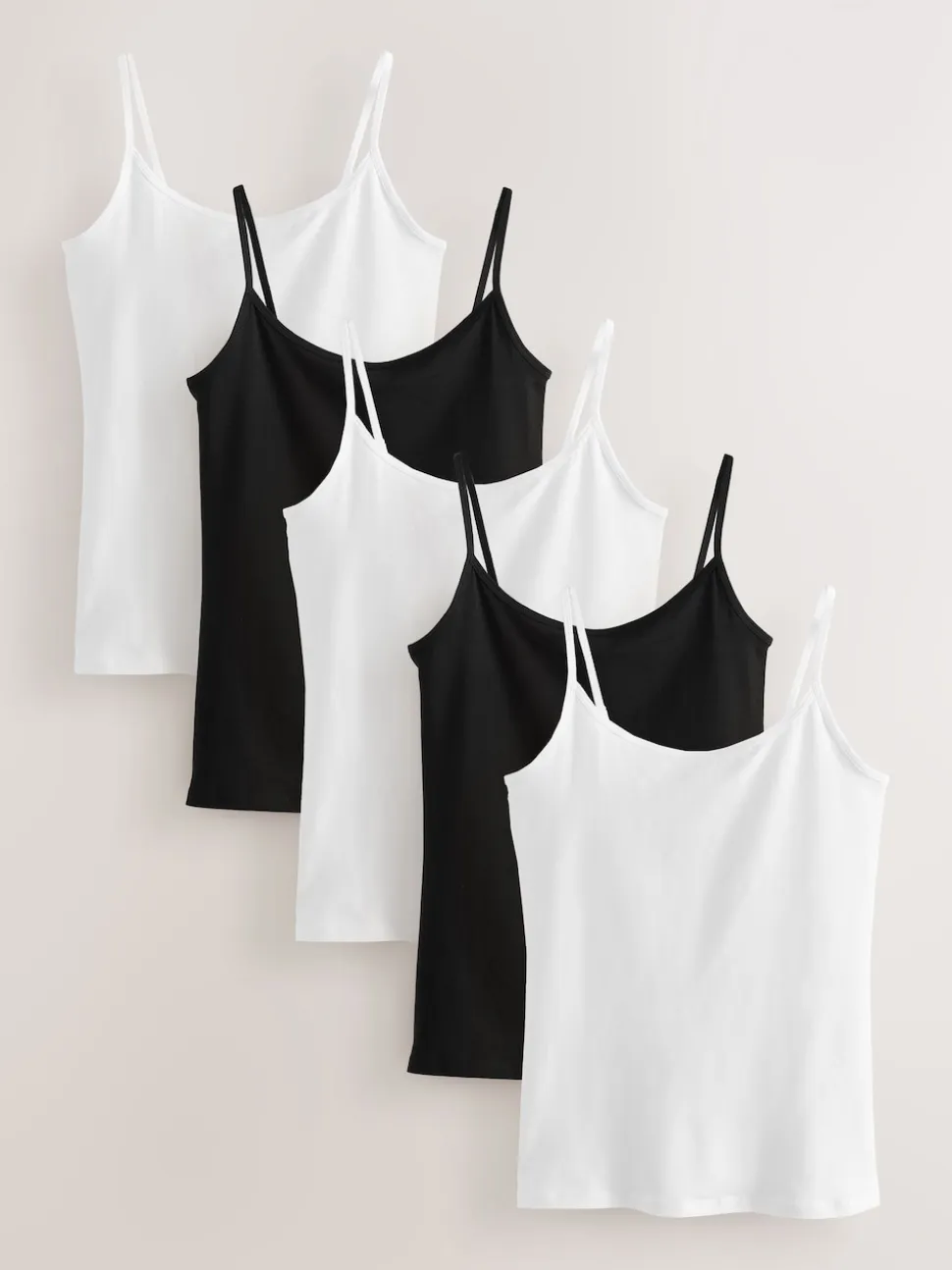 White/Black Thin Strap Vests 5 Pack