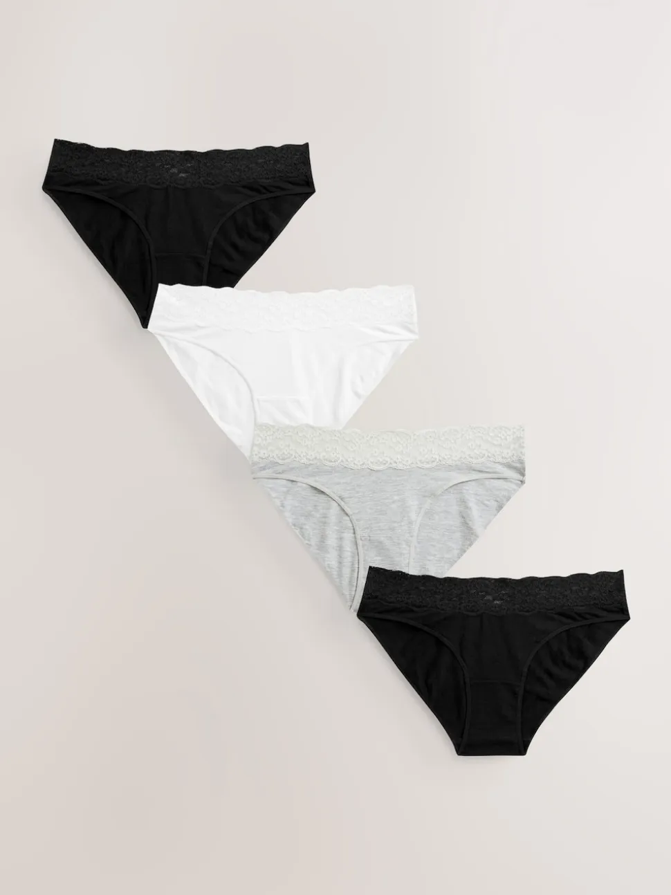 White/Black/Grey High Leg Cotton Lace Knickers 4 Pack
